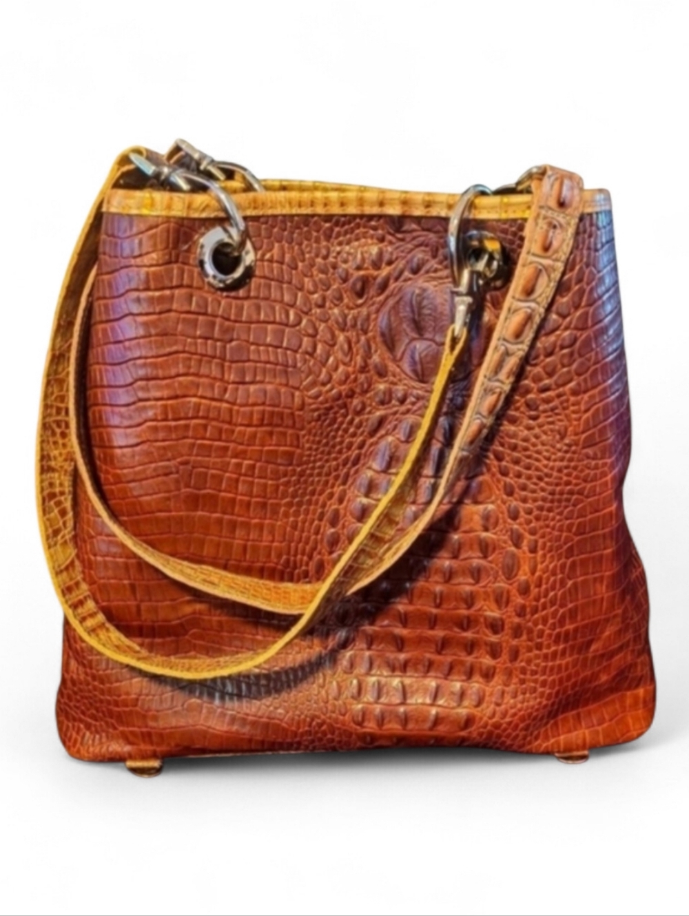 ​B. Swanky Luxury Alligator Exotic Leather Convertible Backpack Shoulder Cognac